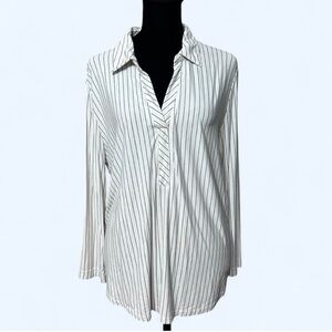 MODERN WORKS Women's Ehite and Black Striped Long Sleeves Blouse L. Lake New.